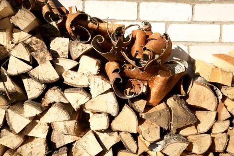 Stack of freshly cut fire wood Stock Photos