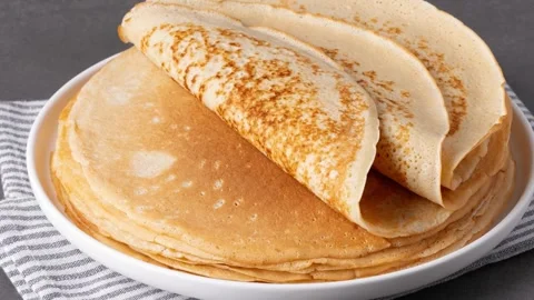 Stack of Freshly Made Pancakes on Plate Stock Footage 346520813