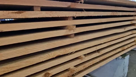 A stack of freshly sawn softwood boards 스톡 동영상 335485335