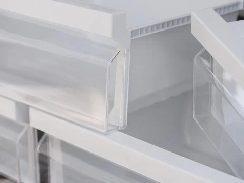 Stack of fridge drawers. Close-up. Stock Photos