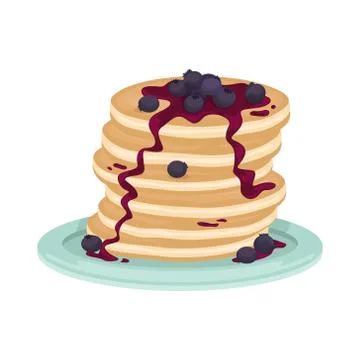 A stack of fried pancake with blueberry and blueberry jam. Illustrazione stock