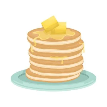 A stack of fried pancakes with slices of butter. Delicious breakfast. Illustrazione stock