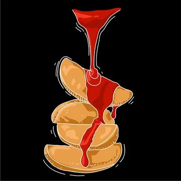 A stack of fried potatos with a melted tomato sauce on top. Food potrait poster Stock Illustration
