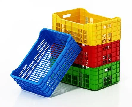 Stack of fruit crates isolated on white background. 3D illustration Stock Illustration