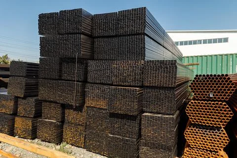 Stack of galvanized iron pipes 스톡 사진