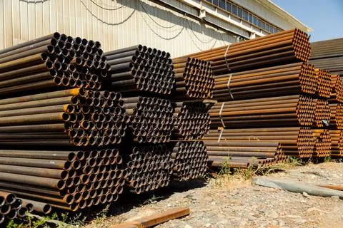 Stack of galvanized iron pipes Stock Photos