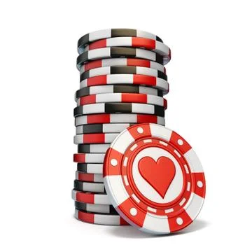 Stack of gambling chips and one Red heart chip 3D Stock Illustration