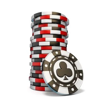 Stack of gambling chips and one Black club chip 3D Illustrazione stock