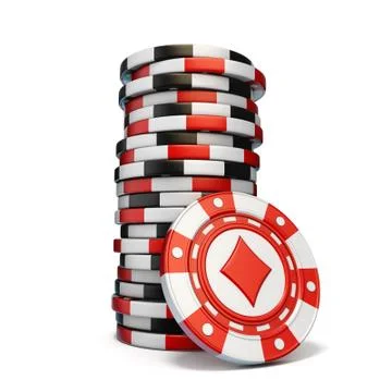 Stack of gambling chips and one Red diamond chip 3D Stock Illustration