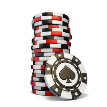 Stack of gambling chips and one Black spade chip 3D Stock Illustration
