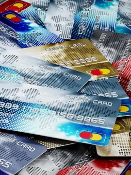 Stack of generic credit card. 3D illustration Stock Illustration