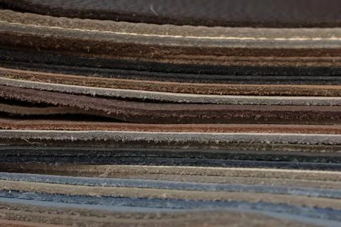 Stack of genuine leather samples Stock Photos