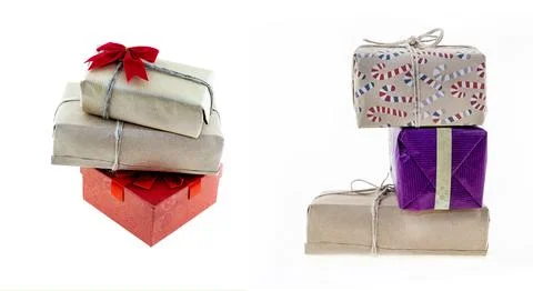 Stack of gift box on isolated background, birthday gift with bow 写真素材