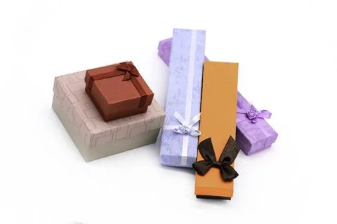 Stack of gift box on isolated background, birthday gift with bow 写真素材