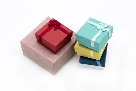 Stack of gift box on isolated background, birthday gift with bow 写真素材