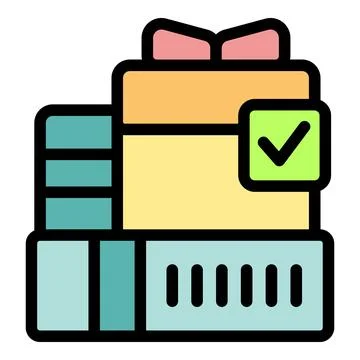 Stack of gift boxes with check mark celebrating special occasion Illustrazione stock