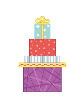 Stack of gift boxes. Christmas gifts. Presents. Cartoon, vector Stock Illustration