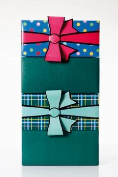 Stack of gift boxes on white background Stock Photos