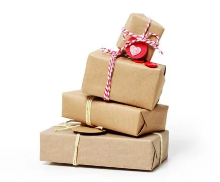 Stack of gift boxes on white background 스톡 사진