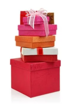 Stack of gift boxes on white background Stock Photos