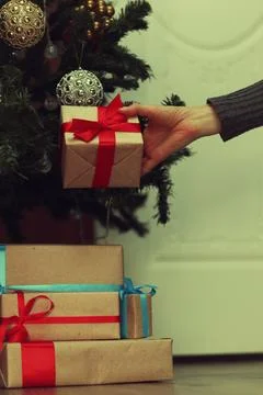 Stack of gift to put under the Christmas tree Stock Photos