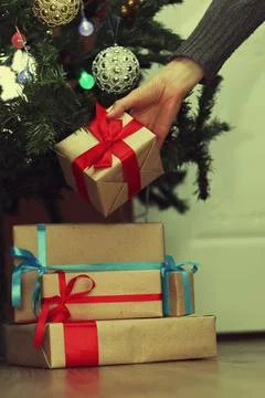 Stack of gift to put under the Christmas tree Stock Photos