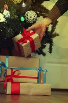 Stack of gift to put under the Christmas tree Stock Photos