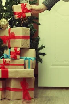 Stack of gift to put under the Christmas tree Stock Photos