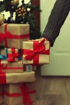 Stack of gift to put under the Christmas tree Stock Photos