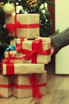 Stack of gift to put under the Christmas tree Stock Photos