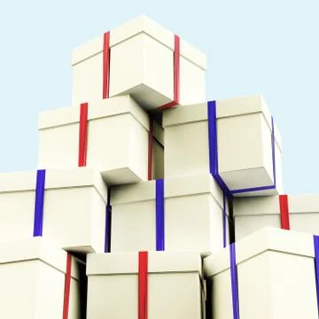 Stack of giftboxes with sky background as presents for the family Иллюстрация