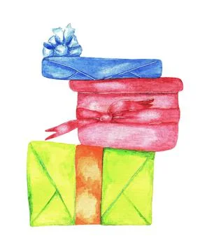 Stack of gifts, watercolor Stock Illustration