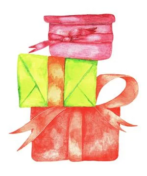 Stack of gifts, watercolor Stock Illustration
