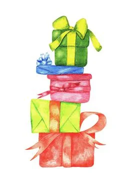 Stack of gifts, watercolor Stock Illustration