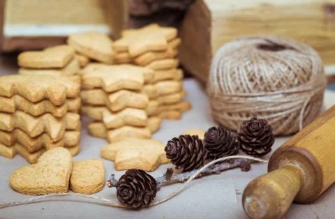 Stack of ginger cookies and cones  Stock Photos