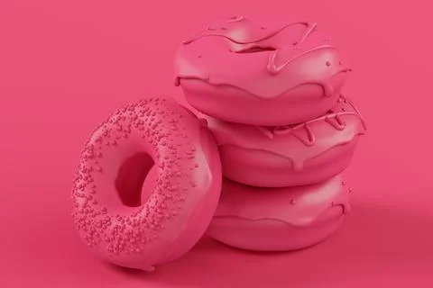 Stack of glazed donut with sprinkles on plain monochrome pink color background Stock Illustration