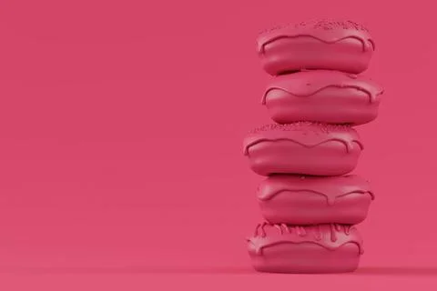 Stack of glazed donut with sprinkles on plain monochrome pink color background Stock Illustration