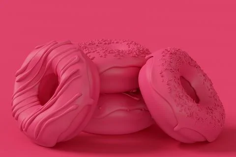 Stack of glazed donut with sprinkles on plain monochrome pink color background Stock Illustration