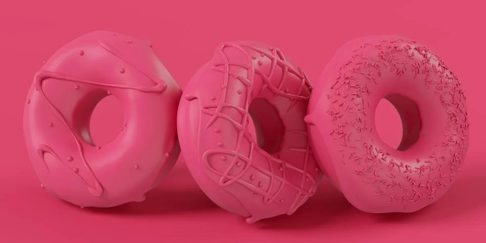 Stack of glazed donut with sprinkles on plain monochrome pink color background Stock Illustration