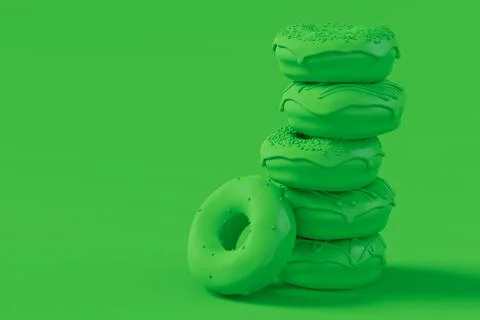 Stack of glazed donut with sprinkles on plain monochrome green color Stock Illustration