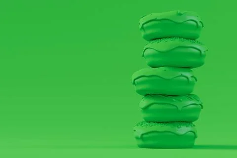 Stack of glazed donut with sprinkles on plain monochrome green color Stock Illustration