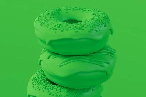Stack of glazed donut with sprinkles on plain monochrome green color Stock Illustration
