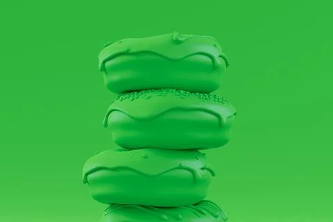 Stack of glazed donut with sprinkles on plain monochrome green color Stock Illustration