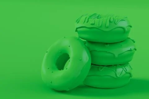 Stack of glazed donut with sprinkles on plain monochrome green color Stock Illustration
