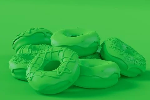 Stack of glazed donut with sprinkles on plain monochrome green color Stock Illustration