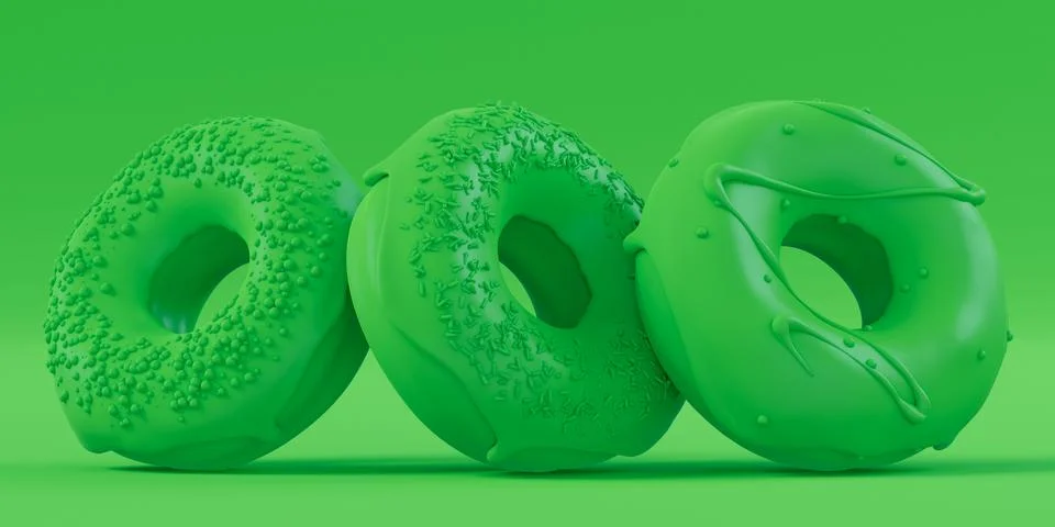 Stack of glazed donut with sprinkles on plain monochrome green color Stock Illustration
