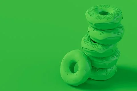 Stack of glazed donut with sprinkles on plain monochrome green color Stock Illustration