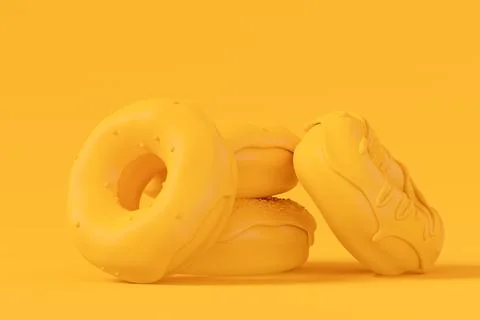 Stack of glazed donut with sprinkles on plain monochrome yellow color Stock Illustration