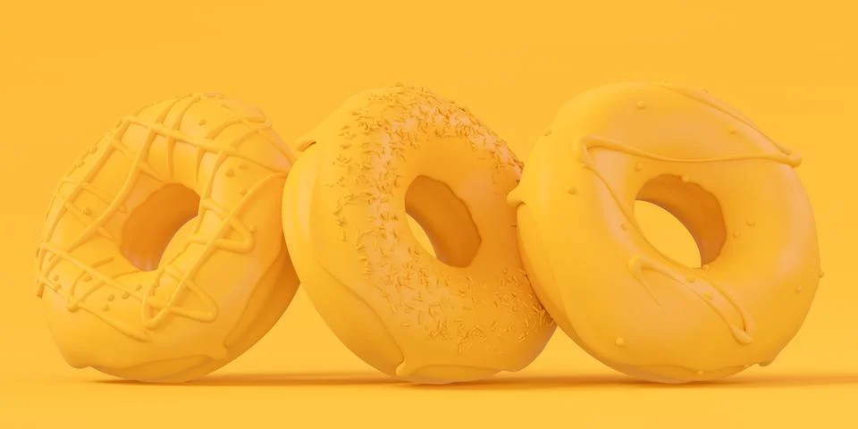 Stack of glazed donut with sprinkles on plain monochrome yellow color Stock Illustration
