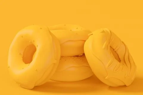 Stack of glazed donut with sprinkles on plain monochrome yellow color Stock Illustration